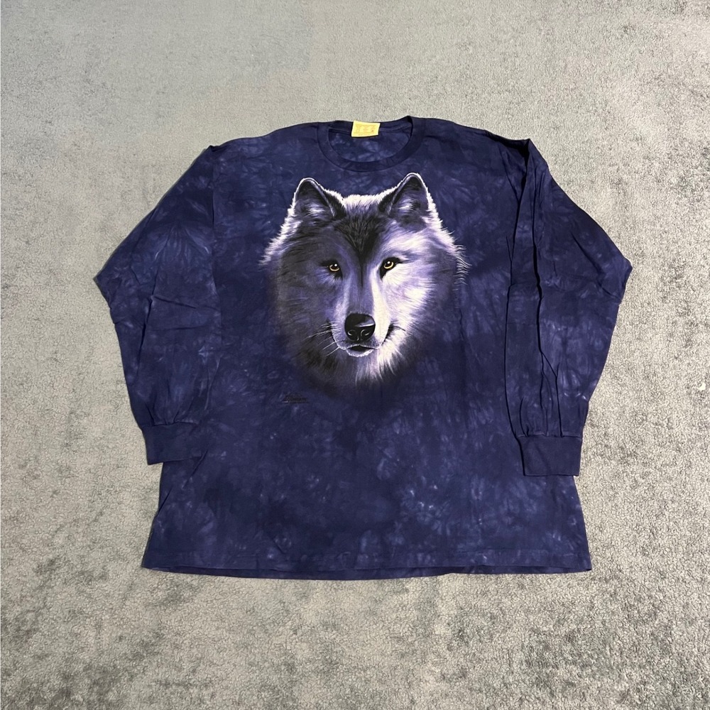 Vintage The Mountain Wolf Graphic Tie Dye Long Sleeve Shirt Purple Mens XL